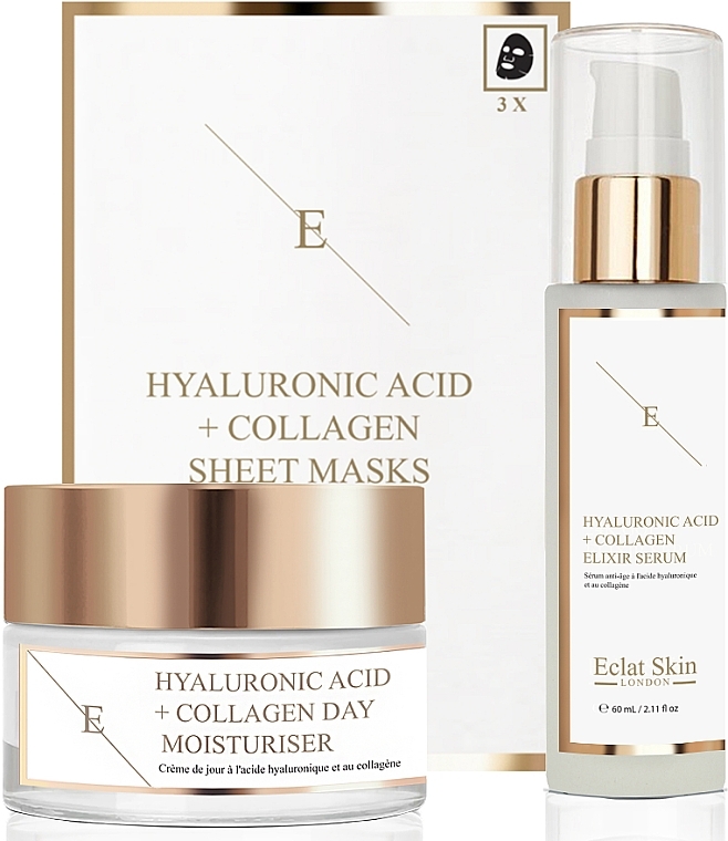 Set - Eclat Skin London Hyaluronic Acid & Collagen (f/cream/50ml + f/ser/60ml + f/mask/3pcs) — photo N3