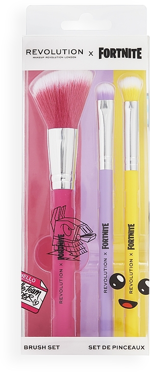 Makeup Brush Set, 3 pcs - Makeup Revolution X Fortnite Character Trio Brush Set — photo N1