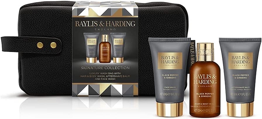 Set, 4 products - Baylis & Harding Black Pepper & Ginseng Luxury Wash Bag Gift Set — photo N1