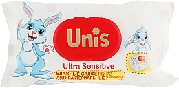 Fragrances, Perfumes, Cosmetics Antibacterial Baby Wet Wipes, fragrance-free, 72 pcs - Unis Ultra Sensitive