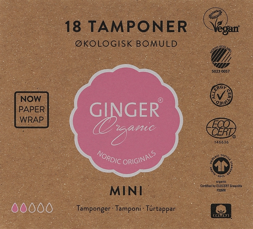 Tampons without Applicator "Mini", 18 pcs - Ginger Organic — photo N1