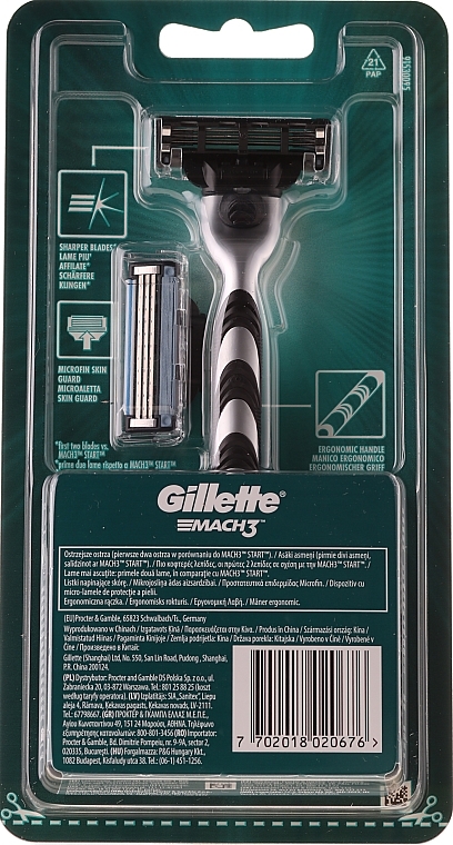 Shaving Razor with 2 Refill Cartridges - Gillette Mach3 — photo N2