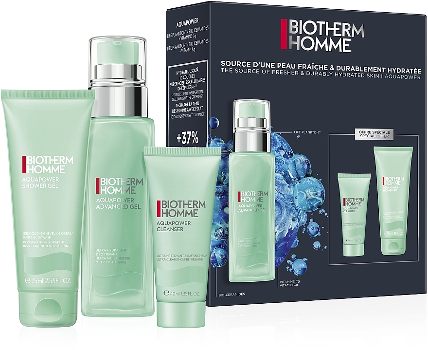 Set - Biotherm Homme Aquapower (f/cleanser/40ml+ f/gel/75ml + sg/gel/75ml) — photo N1