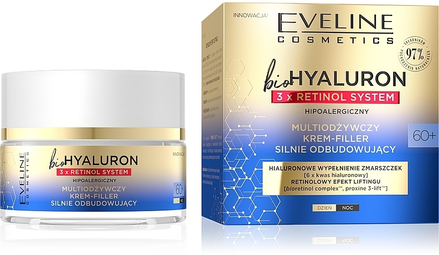 Multi-Nourishing Cream-Filler - Eveline Cosmetics BioHyaluron 3xRetinol System 60+ — photo N1