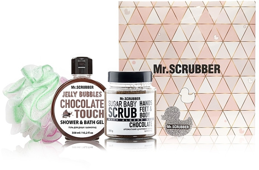 Set - Mr.Scrubber "Chocolate" (body/scr/300 g + sh/gel/300 ml + sh/sponge) — photo N1