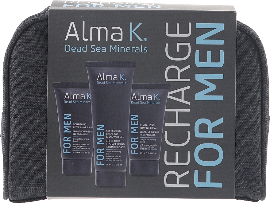 Set - Alma K. Recharge Travel Kit For Men (sh/gel/75ml + ash/balm/40ml + sh/balm/40ml bag) — photo N1