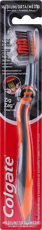 Zig Zag Charcoal Toothbrush, medium, black-orange - Colgate — photo N1