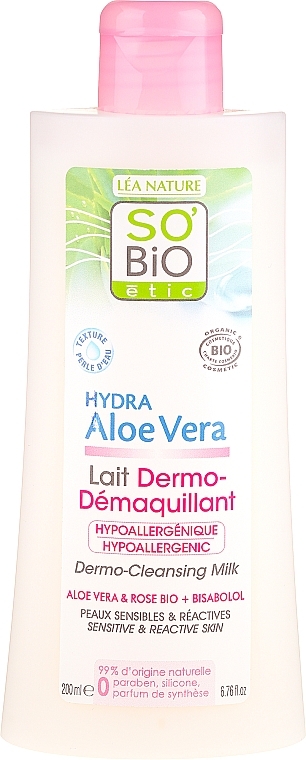 Face Milk for Sensitive Skin - So'Bio Etic Aloe Vera Dermo-Cleansing Milk — photo N3