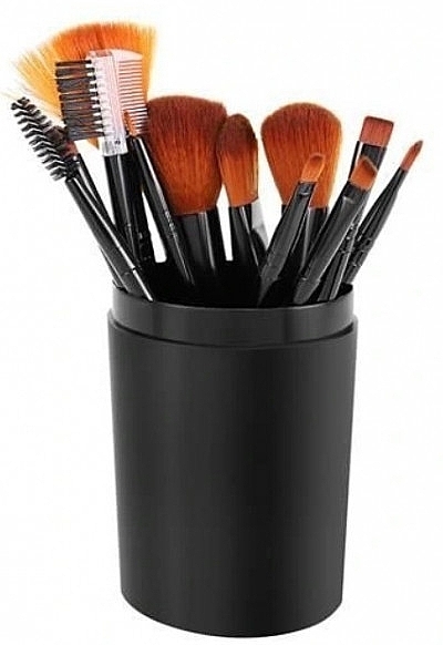 Makeup Brush Set in Tube, Black, 12 pcs - Deni Carte — photo N1