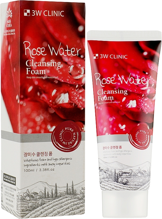 Rose Water Cleansing Facial Foam - 3W Clinic Rose Water Cleansing Foam — photo N1