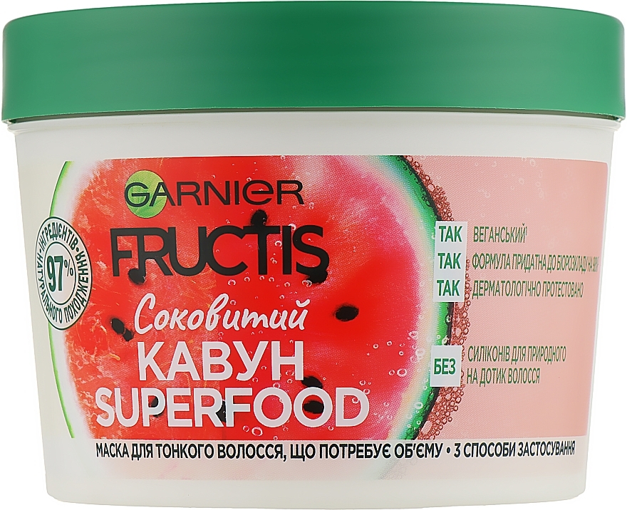 Volumizing Juicy Watermelon Mask 3in1 for Thin Hair - Garnier Fructis Superfood — photo N1