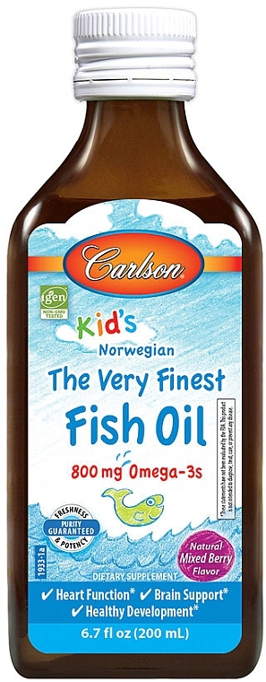 Fish Oil with Berry Flavor, 800mg - Carlson Labs Kid's The Very Finest Fish Oil — photo N1