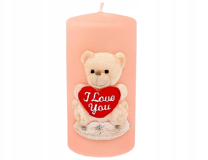 Decorative Candle "Teddy Bear", 7x14 cm, pink cylinder - Artman — photo N1