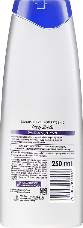 Men Shower Gel-Shampoo - Pollena Savona Three Herbs Men 2in1 Shampoo & Shower Gel — photo N2