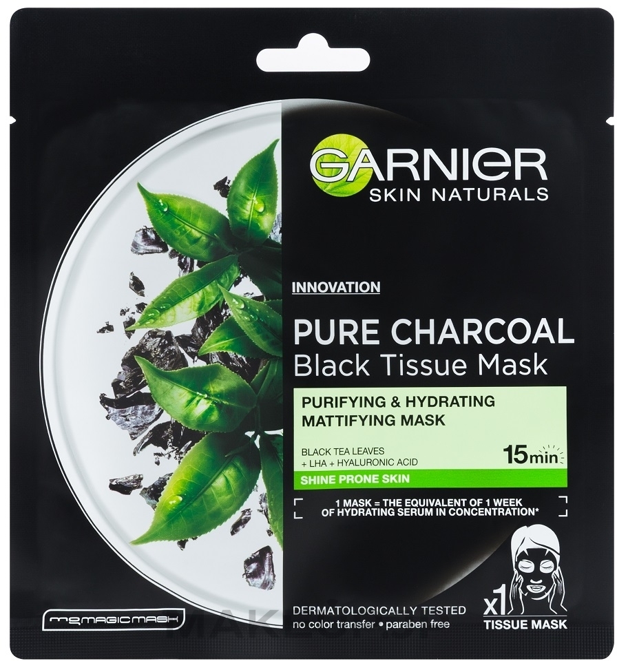Oily Skin Black Sheet Mask "Cleansing Charcoal" - Garnier Pure Charcoal Tissue Mask — photo 28 g