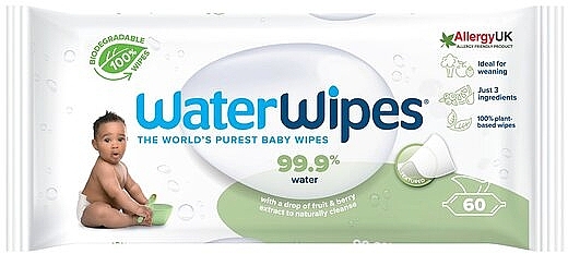 Biodegradable Baby Wet Wipes, 60pcs - WaterWipes BIO Baby Wipes — photo N2