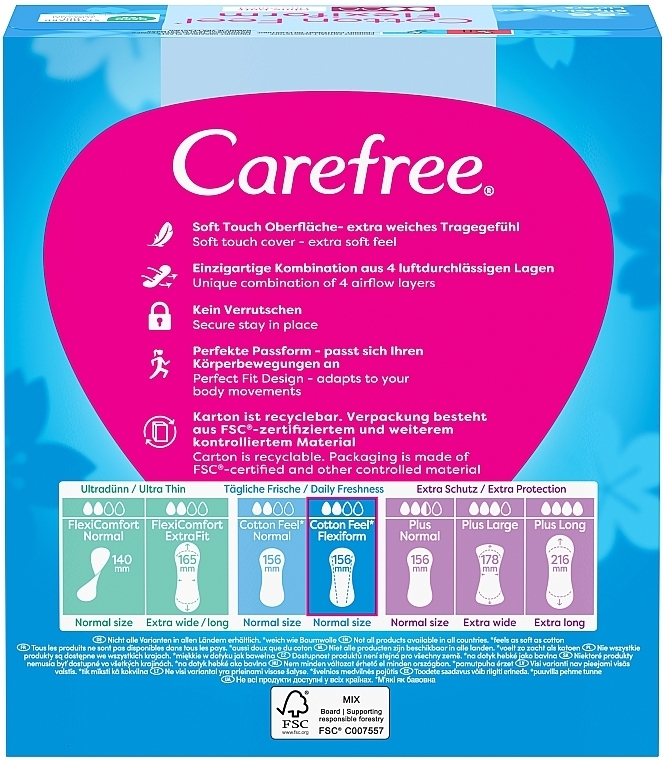 Flexible Daily Liners, scent-free, 56 pcs - Carefree Cotton FlexiForm Unscented — photo N7