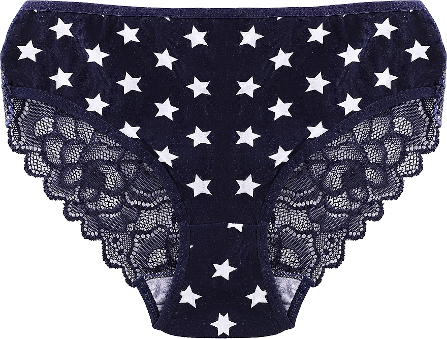 Cotton Panties with Lace, blue with stars - Moraj — photo N1