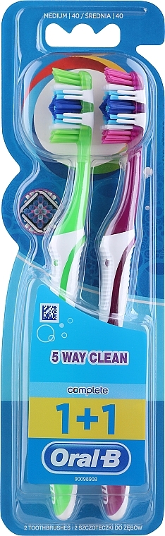 Complex Five-Way Toothbrush Set, 40 medium, light green+raspberry - Oral-B Complete 5 Way Clean — photo N1