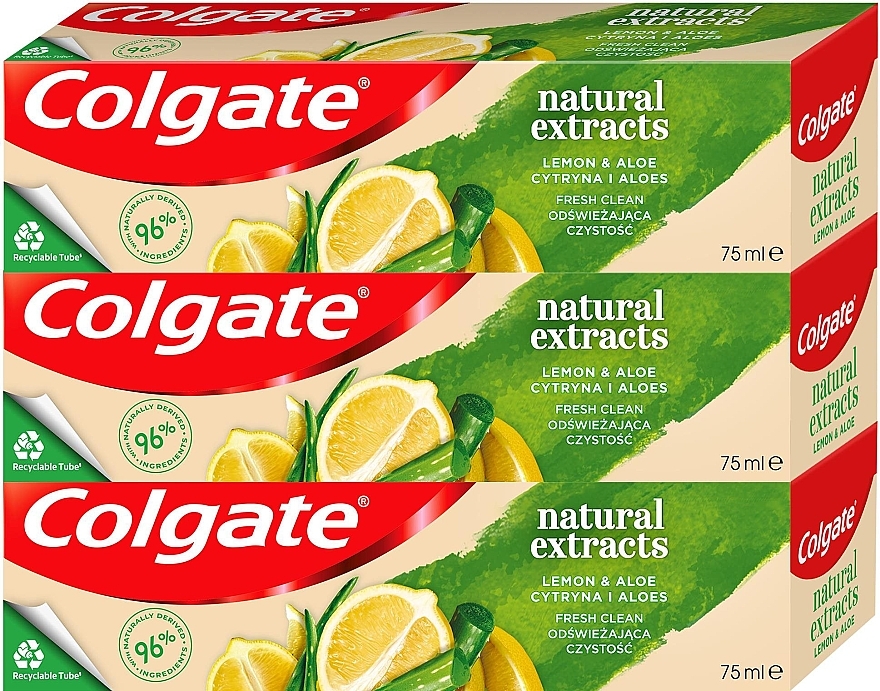 Set - Colgate Natural Extracts Ultimate Fresh Clean Lemon & Aloe Trio (toothpaste/3x75ml) — photo N1