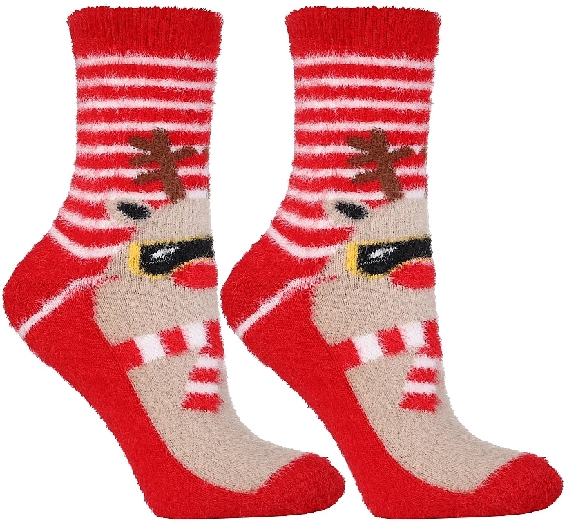 Women Socks with Christmas Motif 'Deer', red - Moraj — photo N1