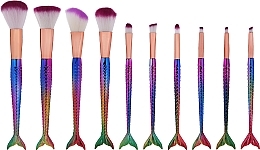 Makeup Brush Set, 10 pcs, pink - Lewer Mermaid Tail — photo N1