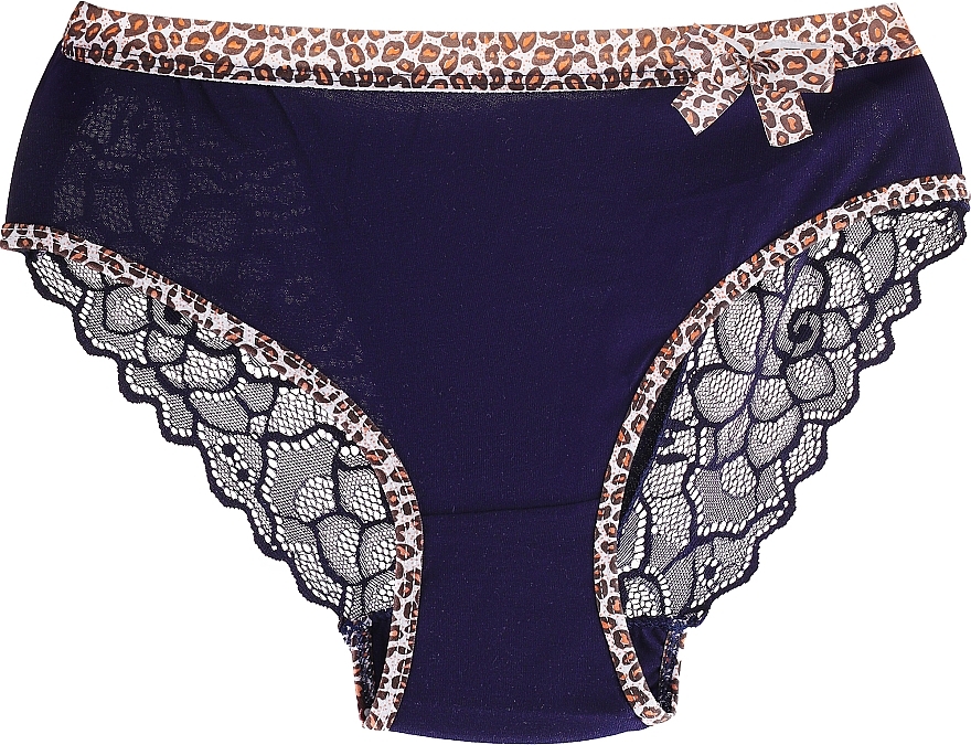 Cotton Panties with Lace, leopard trim, blue - Moraj — photo N1