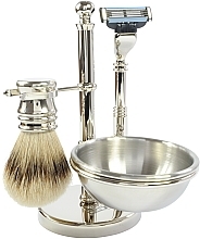 Fragrances, Perfumes, Cosmetics Shaving Set, 4 products - Golddachs Silvertip Badger, Mach3, Soap Bowl Chrom