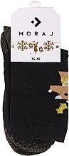 Women Socks with Christmas Reindeer Motif, CSLS250-018, black with reindeer - Moraj — photo N1