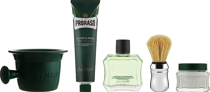 Set - Proraso Classic Full Shaving Metal Box (cr/100ml + sh/cr/150ml + ash/cr/100ml + brush + glass) — photo N9