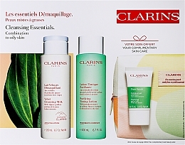 Fragrances, Perfumes, Cosmetics Set - Clarins Cleansing Bag Combination & Oily Skin (cl milk/200ml + f/lot/200ml + f/scr/15ml + bag/1pc)