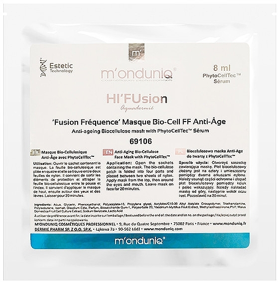 Anti-Aging Biocellulose Face Mask - M'onduniq Hi Fusion Anti-Ageing Biocellulose Mask — photo N1