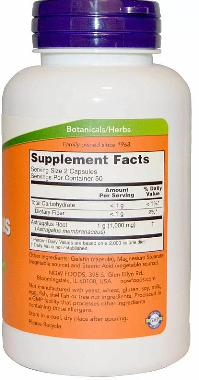 Dietary Supplement "Astragalus", 500mg - Now Foods Astragalus — photo N2