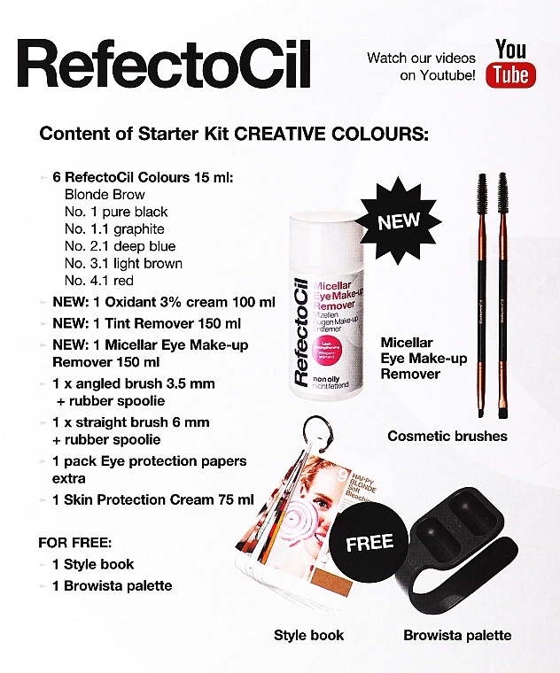 Set "Starter Kit" - RefectoCil (cr/75ml + fluid/100ml + fluid/100ml + oxidant/100ml + h/color/6x15ml/ + paper/80pcs. + brush/5pcs. + palette/1pcs. + disc + bag) — photo N3