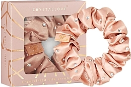 Silk Scrunchie with Crystals, rose gold - Crystallove Silk Hair Elastic With Crystals Rose Gold — photo N1