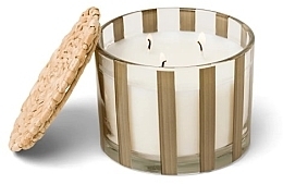Scented Candle in Glass, 3 wicks - Paddywax Al Fresco Striped Glass Candle Cotton & Teak — photo N1
