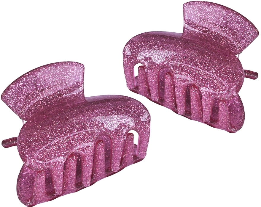 Hair Clip Set, 2 pcs, pink with glitter - Lolita Accessories — photo N1