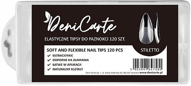 Flexible Transparent Nail Tips 'Stiletto', 120 pcs. - Deni Carte Stiletto — photo N1