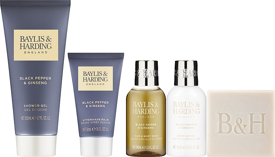 Set, 6 products - Baylis & Harding Black Pepper & Ginseng Gift Set — photo N2