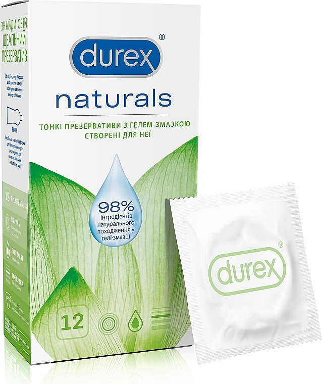 Latex Condoms with Gel Condoms, thin, 12 pcs - Durex Naturals — photo N1