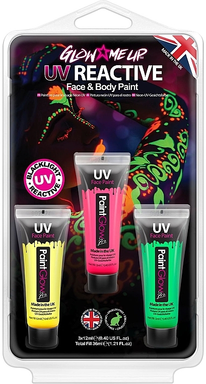 Neon Face Paint Set - PaintGlow Glow Me Up UV Reaction Face & Body (paint/3x12ml) — photo N1