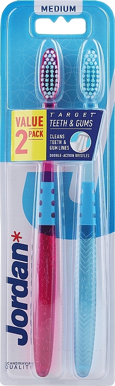 Toothbrush Medium, light blue-pink - Jordan Target Teeth Toothbrush — photo N2