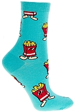 Women Long Socks with Fast Food Pattern, turquoise - Moraj — photo N2