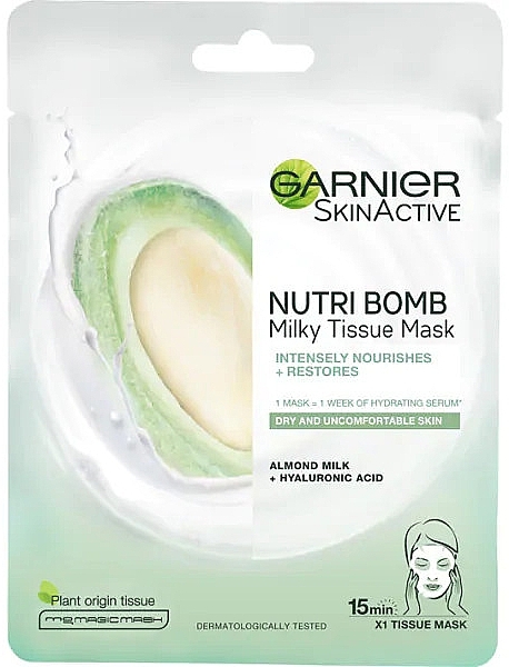 Almond & Hyaluronic Acid Sheet Mask - Garnier SkinActive Nutri Bomb Almond and Hyaluronic Acid Tissue Mask — photo N1