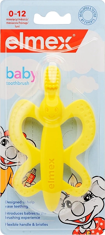 2in1 Baby Toothbrush, 0-12 months, yellow - Elmex Baby Toothbrush — photo N1