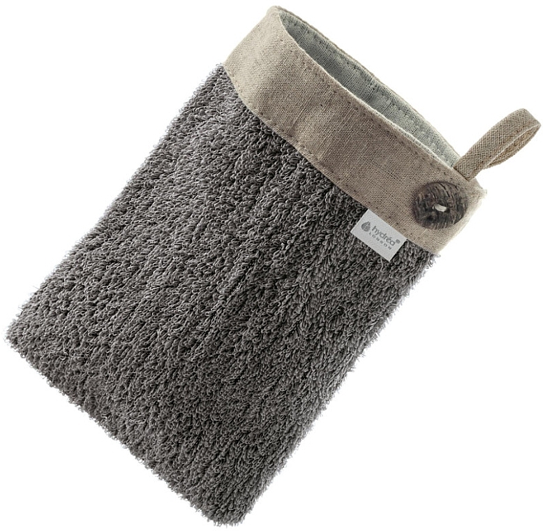 Sisal & Unbleached Linen Mitten, chocolate - Hydrea London Sisal + Unbleached Linen Spa Mitt Charcoal — photo N1