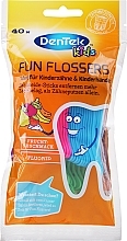 Baby Toothpicks with Dental Floss, green+blue+pink - DenTek Kids Fruit Fun Flossers — photo N1