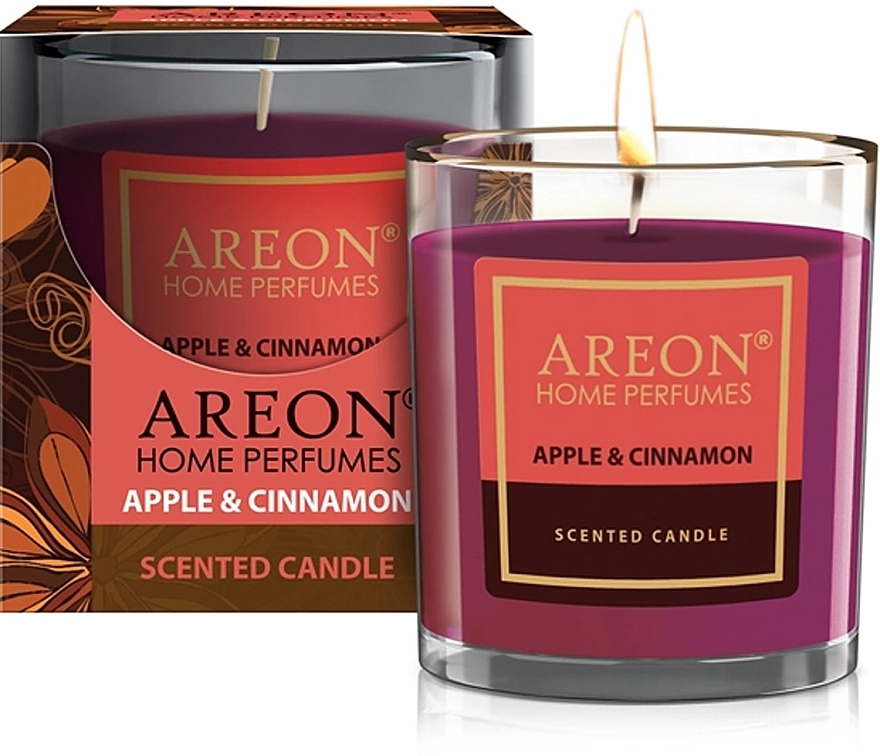 Apple & Cinnamon Scented Candle in Glass - Areon Home Fragrance Apple & Cinnamon Scented Candle — photo N1