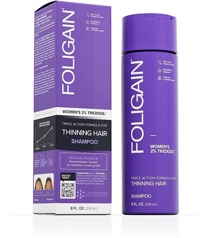 Women's Anti-Hair Loss Shampoo - Foligain Women's Triple Action Shampoo For Thinning Hair — photo N1