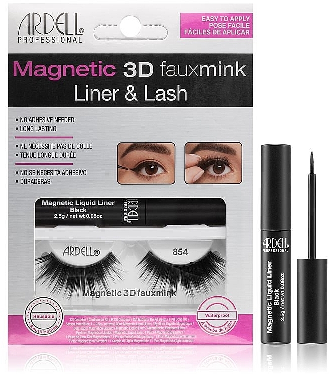 Ardell Magnetic 3D Faux Mink Lash & Liner Lash 854 (eye/liner/2.5g + lashes/2pc) - Set — photo N1